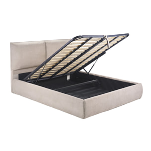 Lit coffre 2 places 160x200 cm en tissu chenille beige VIGO