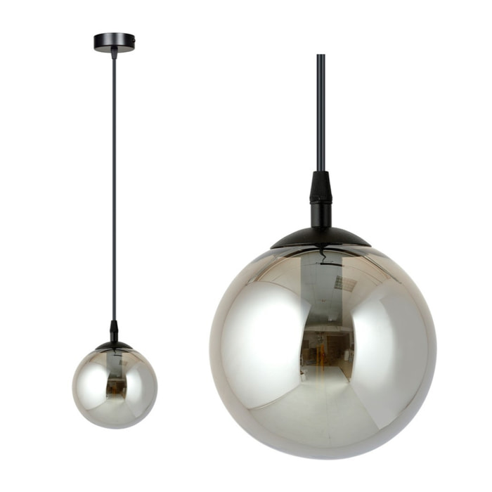 Lampada a sospensione Cosmo in acciaio nero con diffusore in vetro
