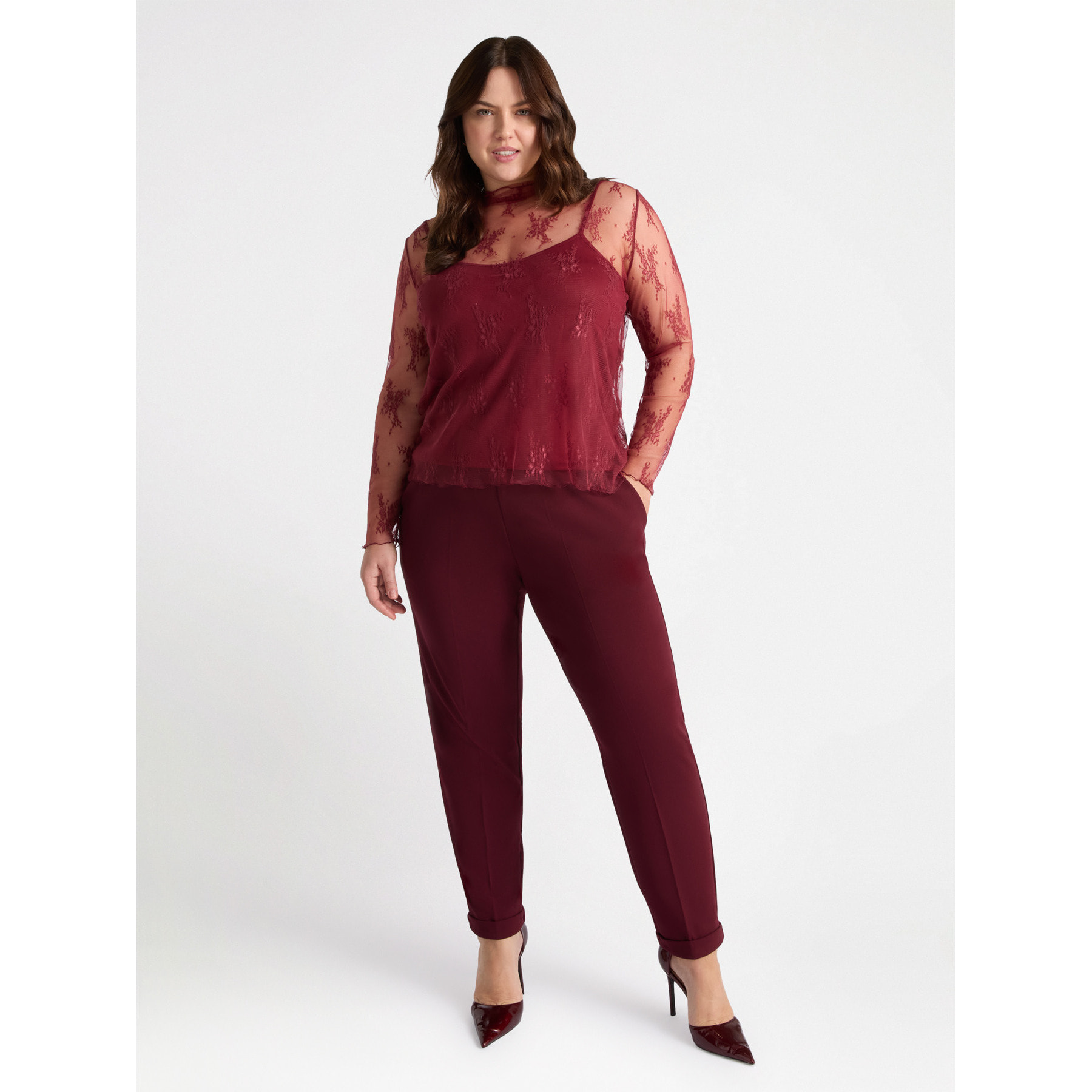 Fiorella Rubino - T-shirt in pizzo con top - Bordeaux