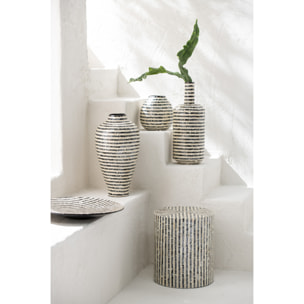 J-Line vase Bouteille Raye - coquillage/bambou - noir/blanc