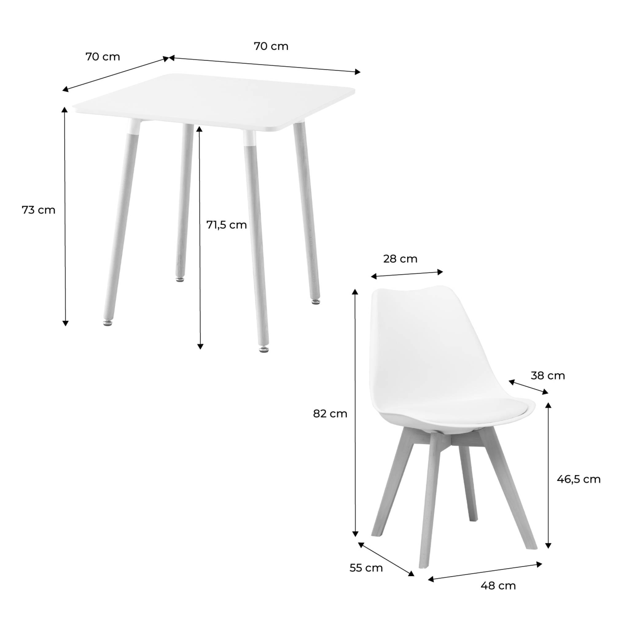 Table à manger carrée et 2 chaises blanches scandinaves - Hedvig