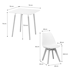 Table à manger carrée et 2 chaises blanches scandinaves - Hedvig