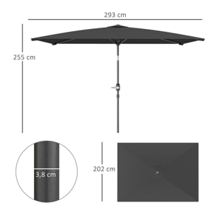 Sombrilla de Terraza Exterior, 198x294 cm, Parasol de Terraza Exterior con Ángulo Ajustable, Manivela, Mástil de Aluminio Desmontable y Anti-UV, Sombrilla para Jardín, Patio, Gris Oscuro