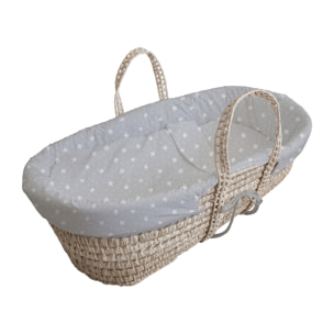Moises mimbre con colchon y patas liso stars & dots gris
