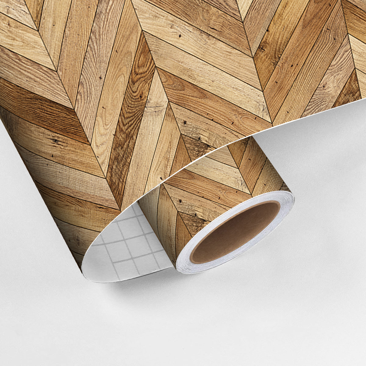 Revêtement sticker sol - CHEVRONS BOIS MIXTE - Rouleau adhésif Protection Anti-dérapant