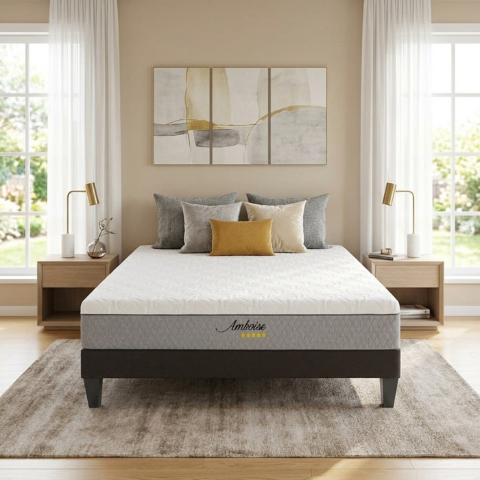 Ensemble Matelas Amboise & Sommier KIT15, 24 cm, Mémoire de Forme Haute Densité, Technologie Tri-Lattes, Soutien Ferme