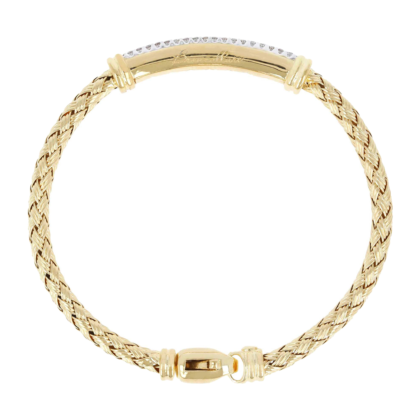 Bracciale Semirigido Catena Corda con Barretta in Pavé di Cubic Zirconia placcato Oro Giallo 18Kt