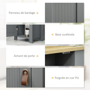 Meuble colonne rangement de salle de bain sur pied porte 2 étagères 3 niches aspect bois clair gris