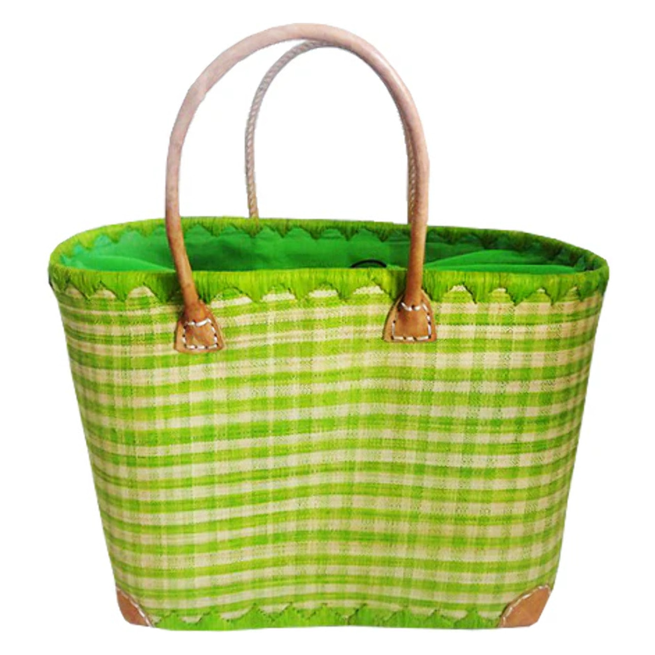 Panier artisanal Carreaux GM avec pochon Vert Anis