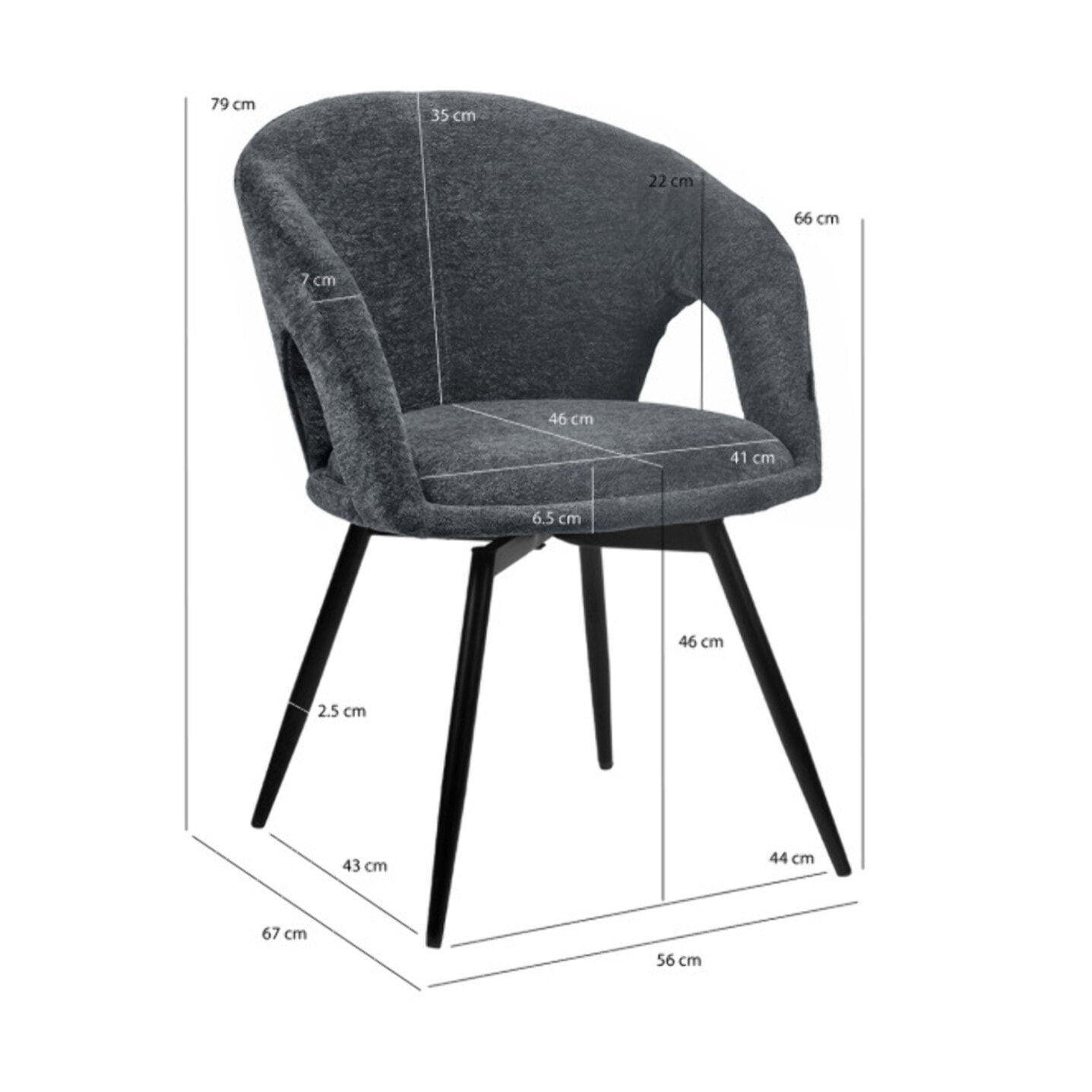 Chaise rotative 180° en tissu doux avec accoudoirs - AMBRE