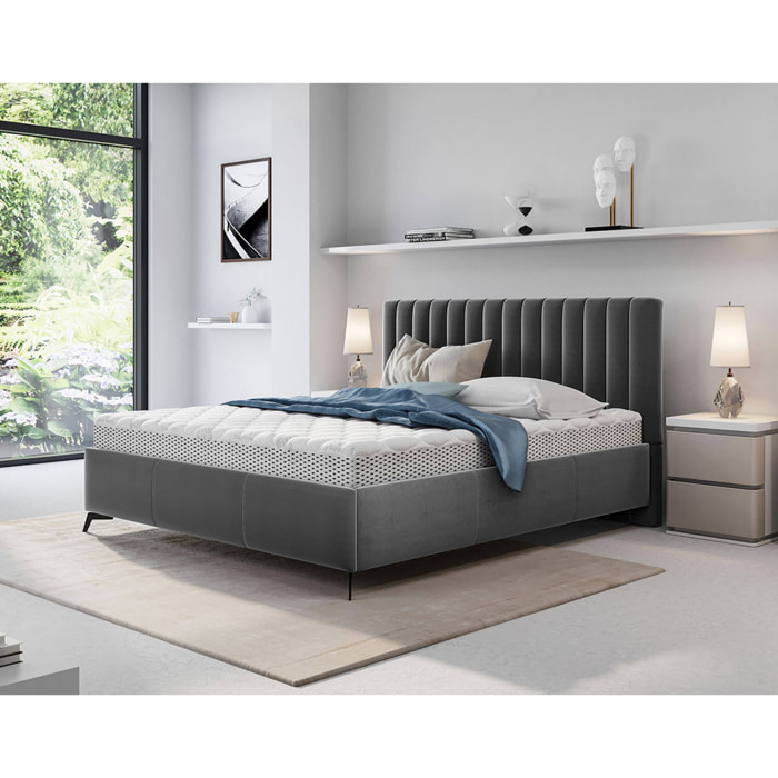 Mendoza - lit coffre - 180x200 - sommier inclus - en velours - Gris
