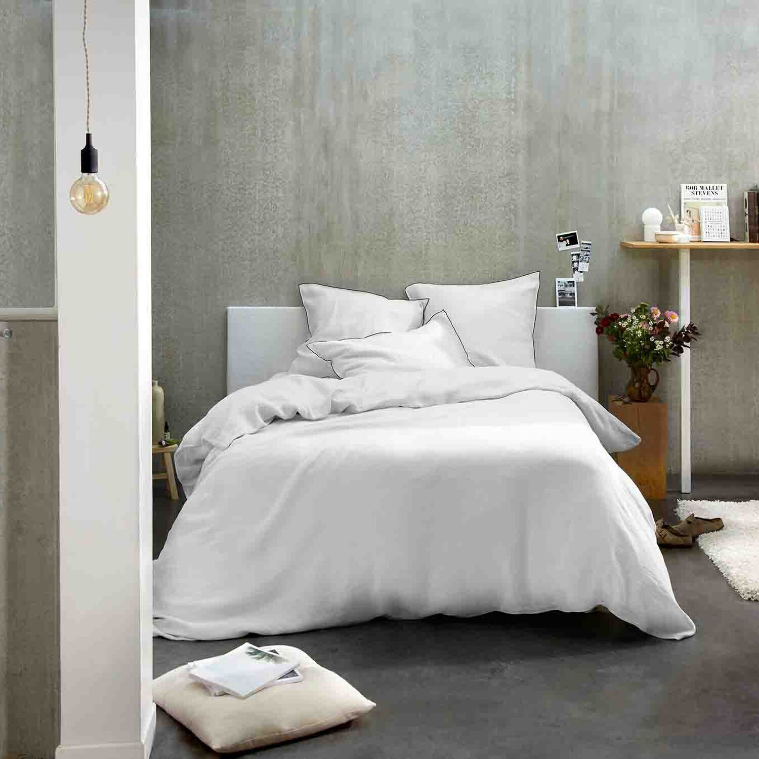 Parure housse de couette 3pcs 100% lin lavé 160g beurre