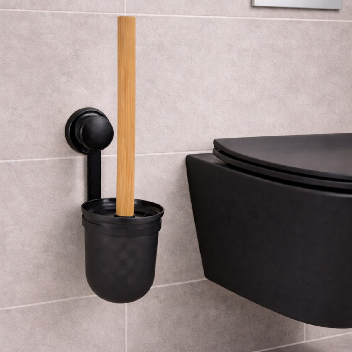 Brosse Wc avec support MEGA VENTOUSES Bambou & Acier Noir mat MSV