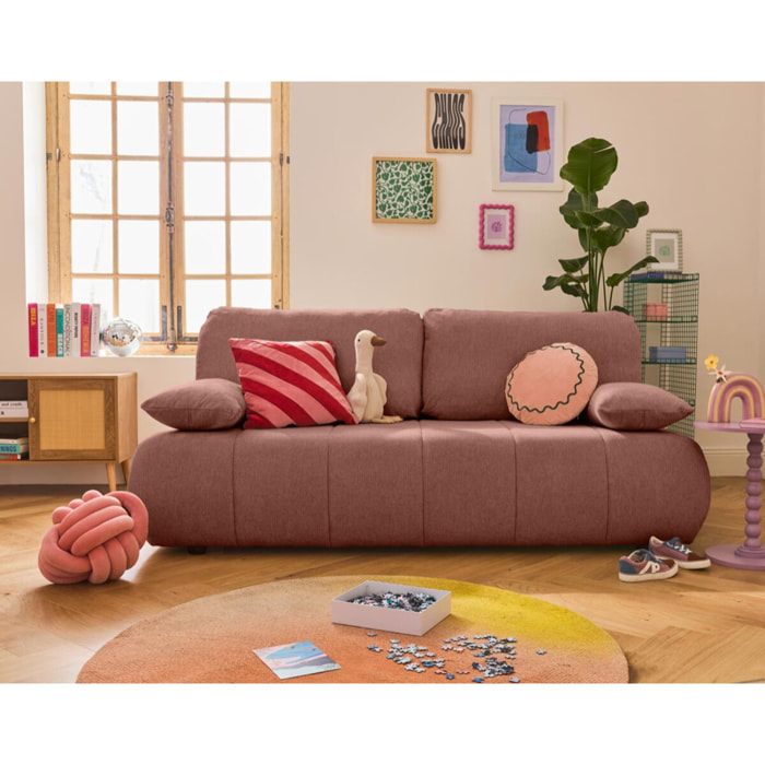 Harper - canapé 3 places convertible avec coffre en tissu texturé - Rose