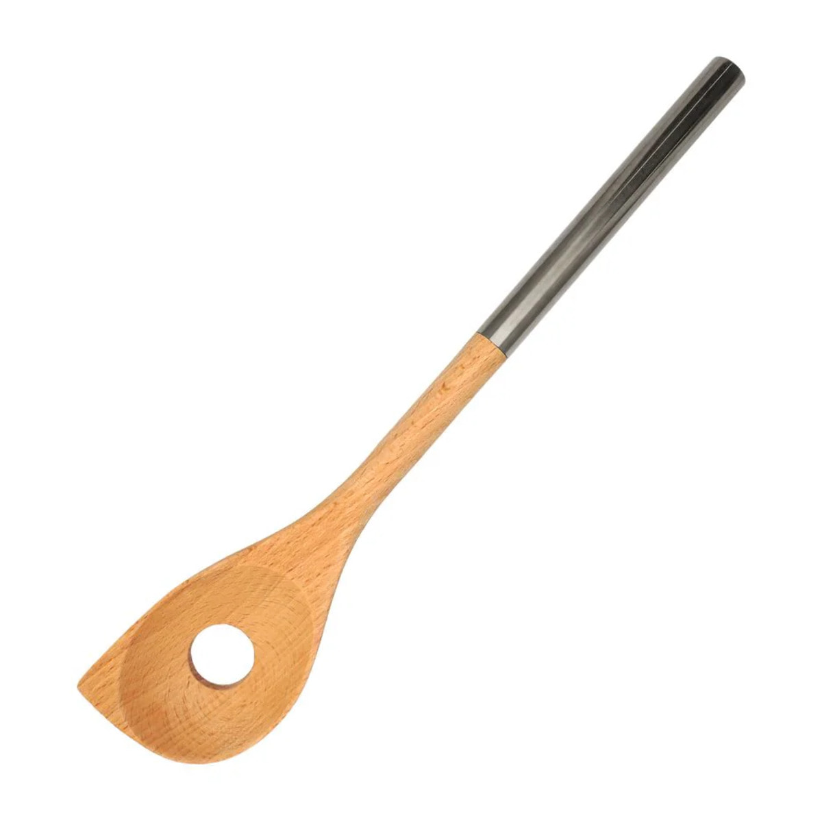 Cuillère en bois biseautée avec un trou manche inox 34 cm Fackelmann Boissellerie