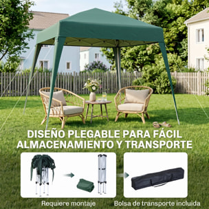 Outsunny Carpa Plegable 2,4x2,4 m, Pop-up, Cenador Pabellón de Jardín, Altura Ajustable con Bolsa de Transporte, Anti-UV, Impermeable, Gazebo para Camping, Fiestas, Exterior, Verde