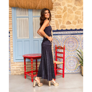 Vestido midi de tirantes con brillo