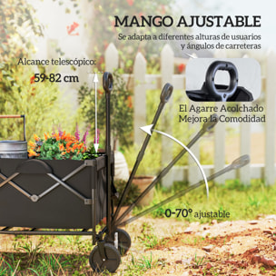 Carro Playa Ruedas Grandes Carro de Jardín Plegable con Mango Telescópico Ajustable Puerta Trasera Expandible Carga 100 kg Carrito Transporte para Todo Terreno Jardín Campaña Compra Negro