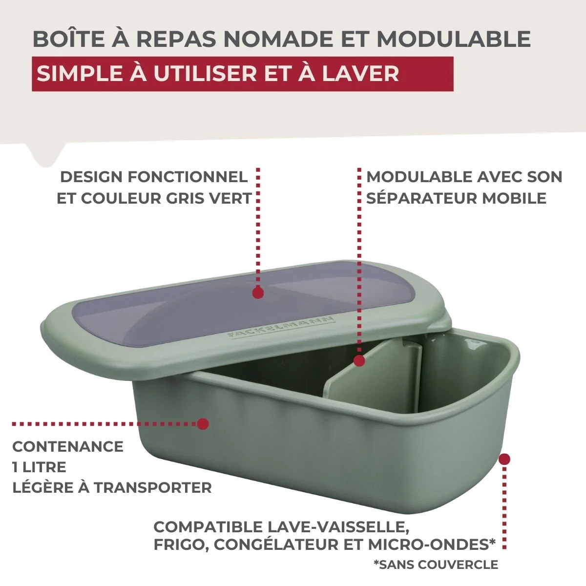 Lunchbox Verte à compartiment réglable sans BPA Fackelmann Storage
