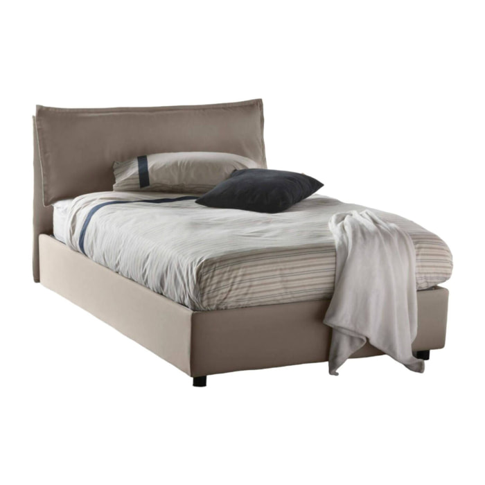 Letto piazza e mezza Attinia, Letto contenitore con rivestimento in tessuto, 100% Made in Italy, Apertura frontale, con materasso Cm 120x190 incluso, Tortora