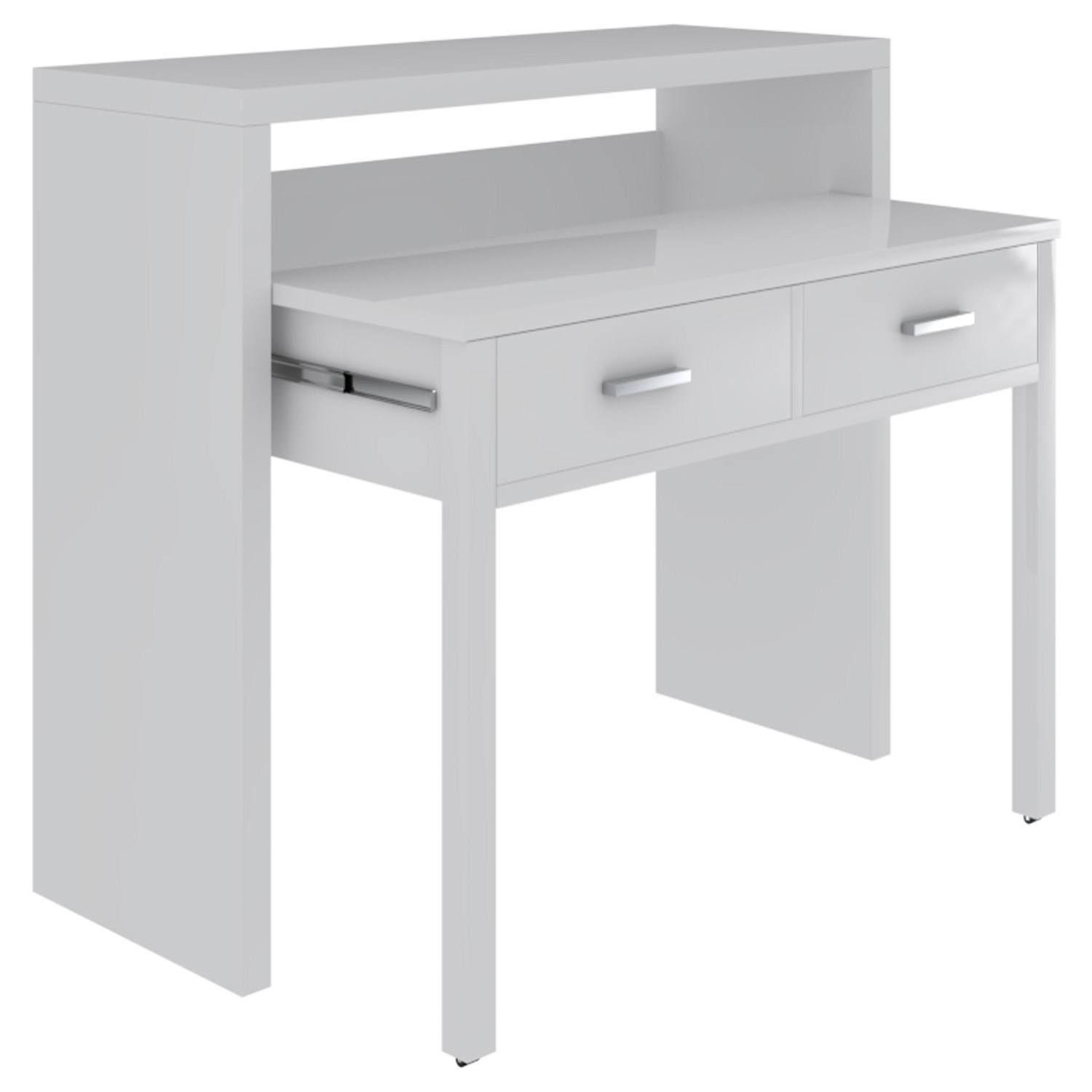 Scrivania Allungabile Con 2 Cassetti Scrittoio Ufficio Cameretta Salvaspazio Estensibile Design Arredo Casa 98.5 x 36 x 87.5 cm Bianco