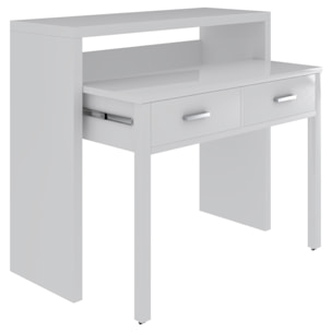 Scrivania Allungabile Con 2 Cassetti Scrittoio Ufficio Cameretta Salvaspazio Estensibile Design Arredo Casa 98.5 x 36 x 87.5 cm Bianco