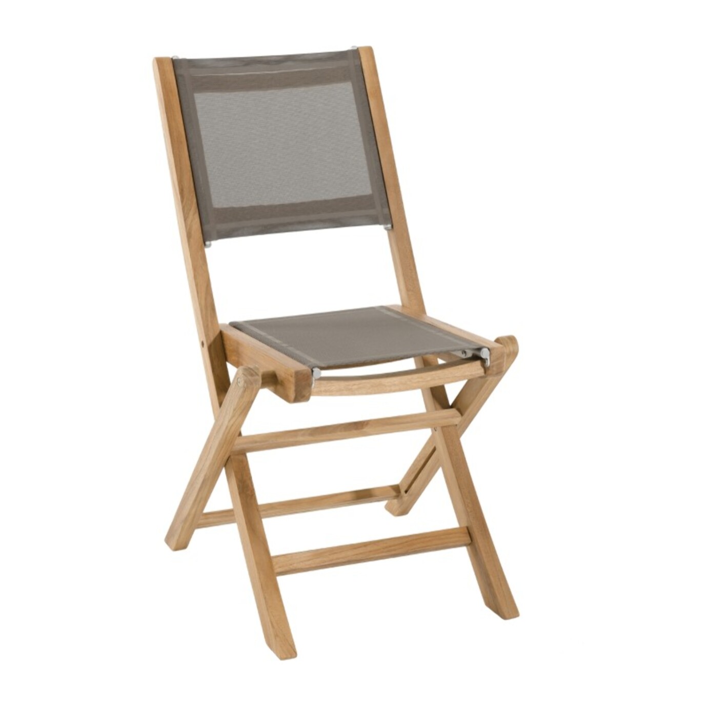 FUN - Ensemble de 2 chaises de jardin pliantes en bois Teck et textilène couleur taupe