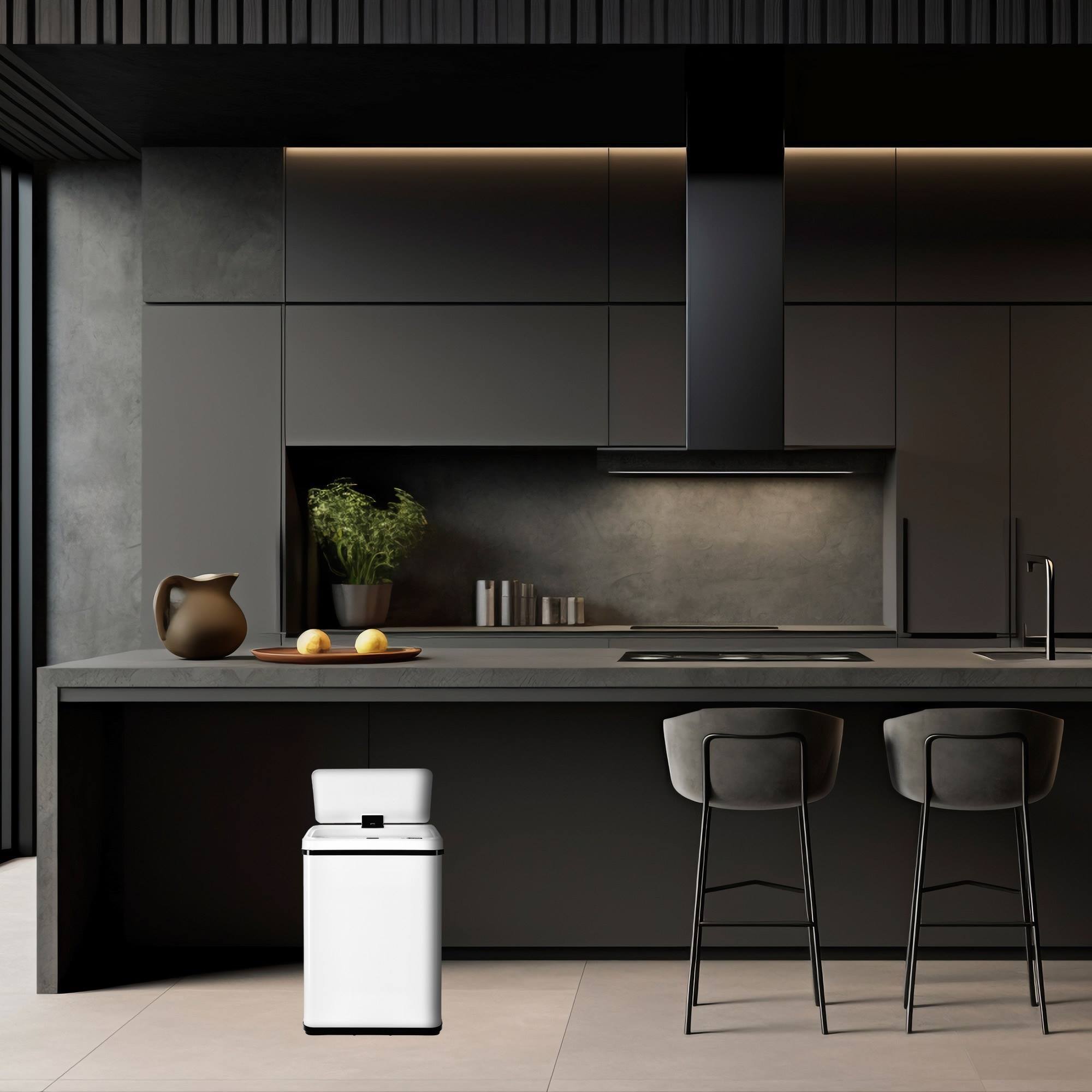 Well home - cubo de basura inteligente sin patas para reciclaje con apertura automática y contacto manual 15l+15l 35,5x26x60cm color blanco