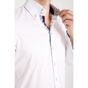 Camicia Uomo 2 Bottoni Button Down Slim Satin Unito Bianco