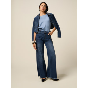 Oltre - Jeans a palazzo con patch gioiello - Blu