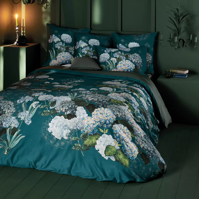 Housse de couette satin de coton 115 g/m² imprimé bleu vert Maelys satin canard