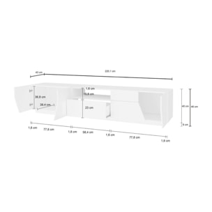 Mobile da soggiorno Porta TV, Made in Italy, Supporto per TV da salotto a 4 ante geometriche e 1 cassetto, Cm 220x43h46, Ardesia e Acero