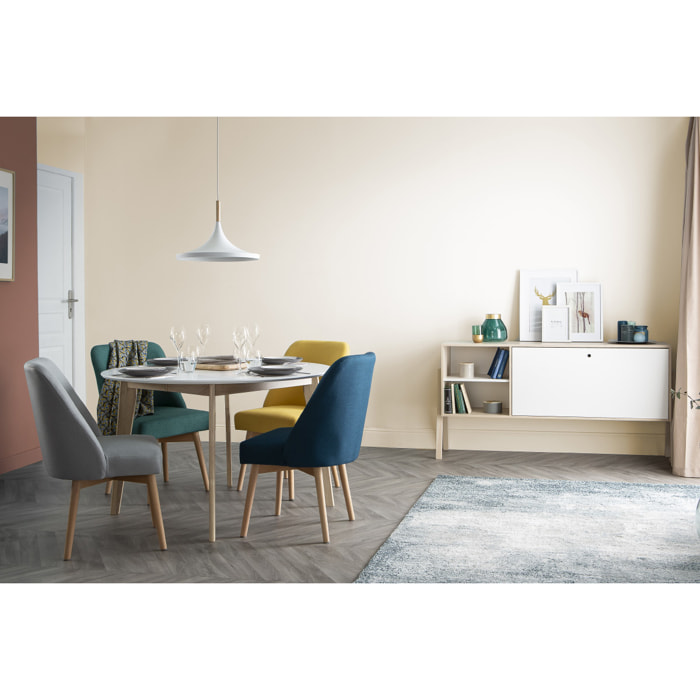 Table à manger scandinave ronde extensible blanc et bois L120-150 cm LEENA