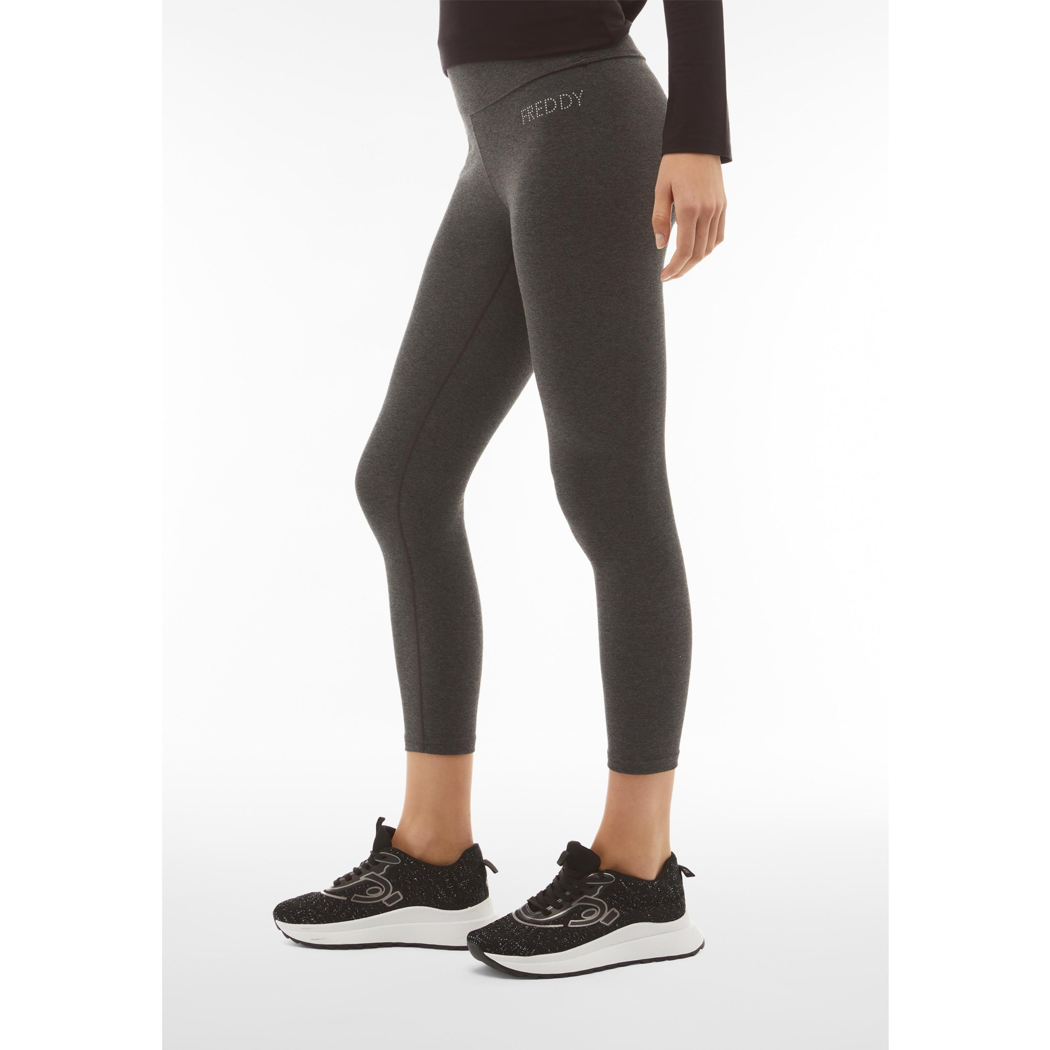 Leggings SuperFit 7/8 vita alta in jersey nero mélange