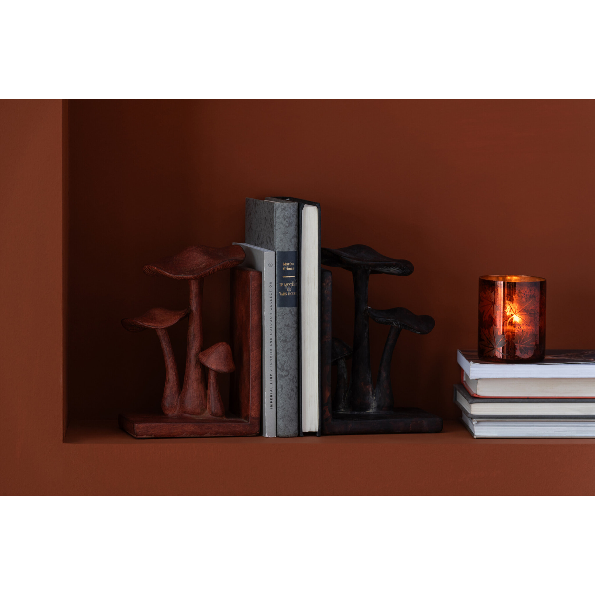 J-Line serre-livre Champignon - polyrésine - rouille/noir - set de 2