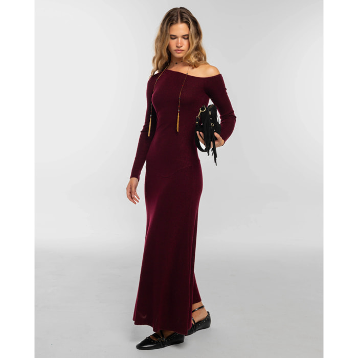 Vestido de punto con escote asimétrico de mujer