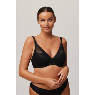 Reggiseno imbottito con ferretto e tulle nero, coppe C e D
