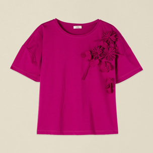 Oltre - Camiseta con aplicaciones florales - Violeta