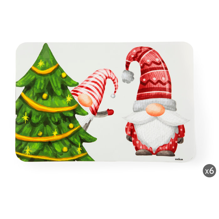 Set 6 tovagliette rettangolari Excelsa – Gnomo Friends, Polipropilene multicolore