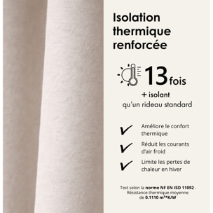 Rideau thermique phonique et semi occultant KONFOR - Blanc cassé