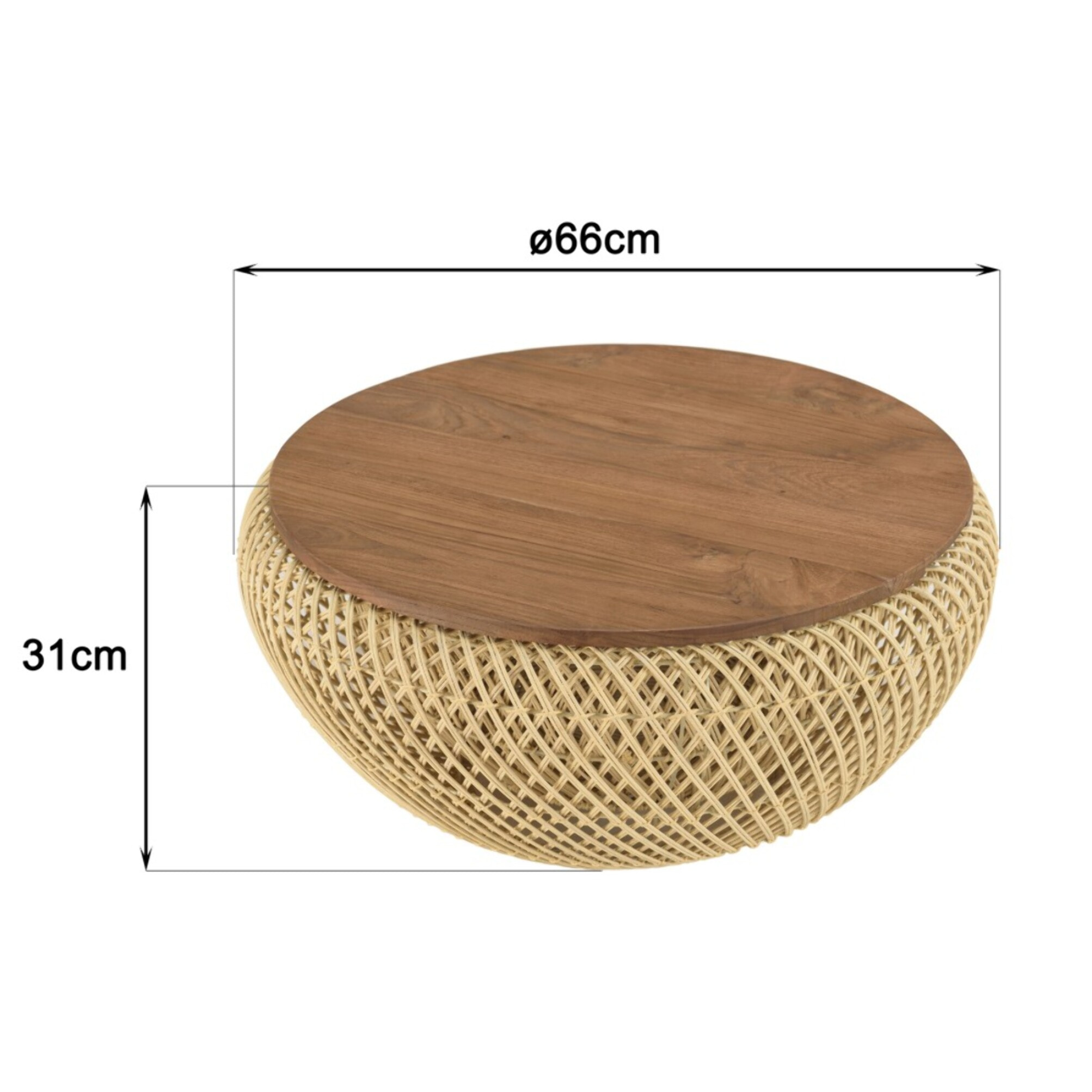 SIXTINE - Table basse ronde 65x65cm en rotin beige plateau amovible