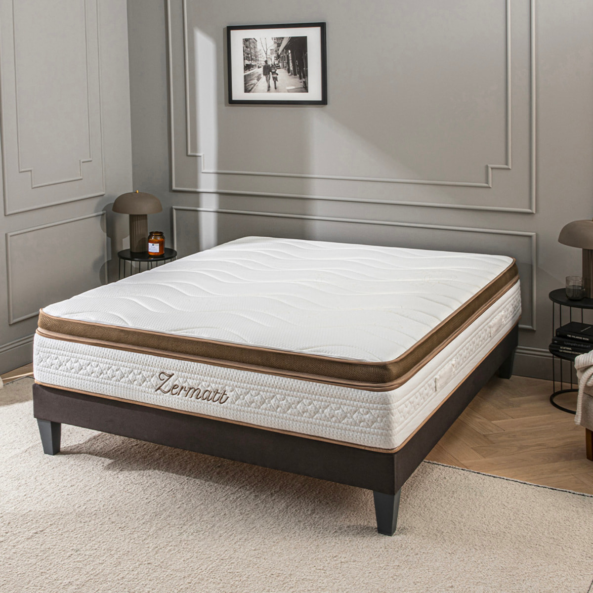 Ensemble Matelas Memoire de forme Zermatt avec sommier en bois