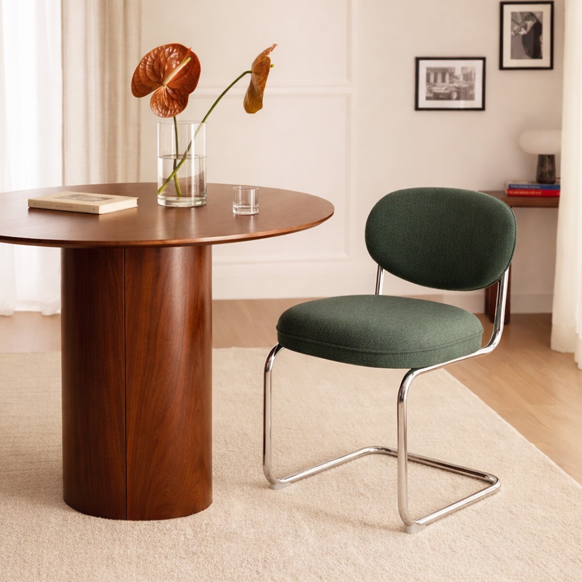 Lot de 2 chaises de salle à manger chromées en tissu chenille - LOU