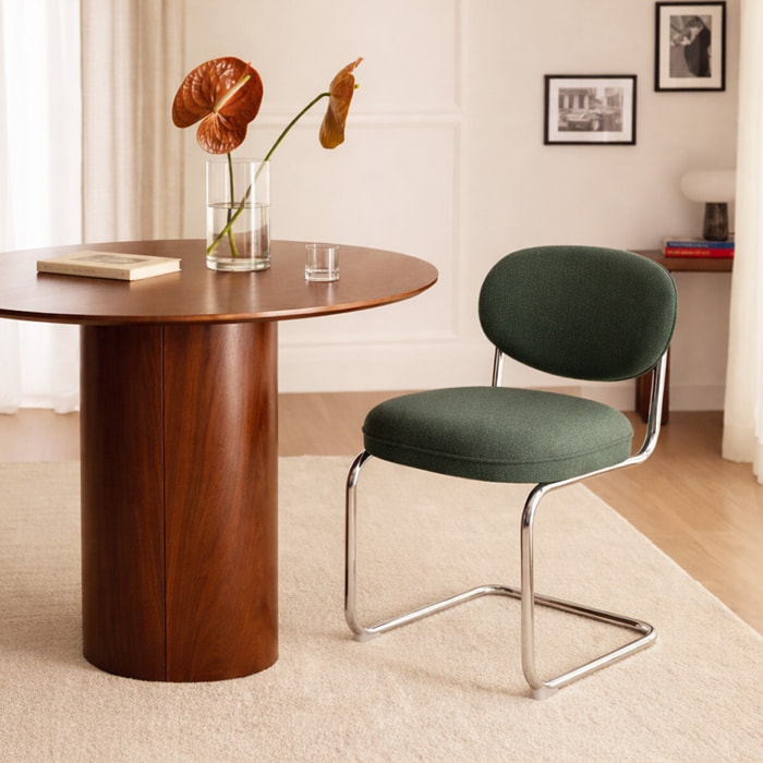 Lot de 2 chaises de salle à manger chromées en tissu chenille - LOU