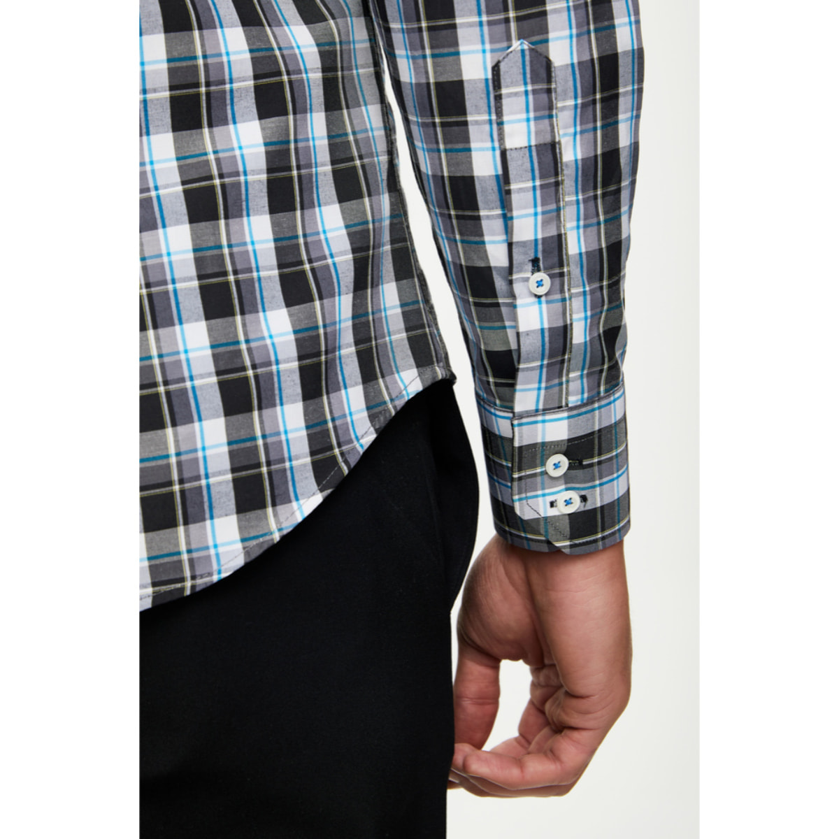 Camicia Uomo 2 Bottoni Button Down 7 Bottoni Slim Cotone Poliestere Quadro Grande Nero/Bianco
