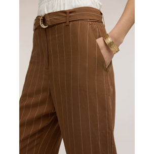 Motivi - Pantaloni palazzo a righe in misto lino - Marrone