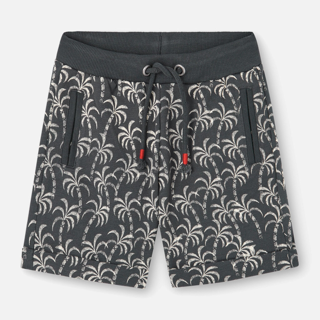 Bermudas estampadas niÃ±o, felpa, gris oscuro