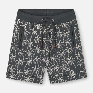 Bermudas estampadas niÃ±o, felpa, gris oscuro