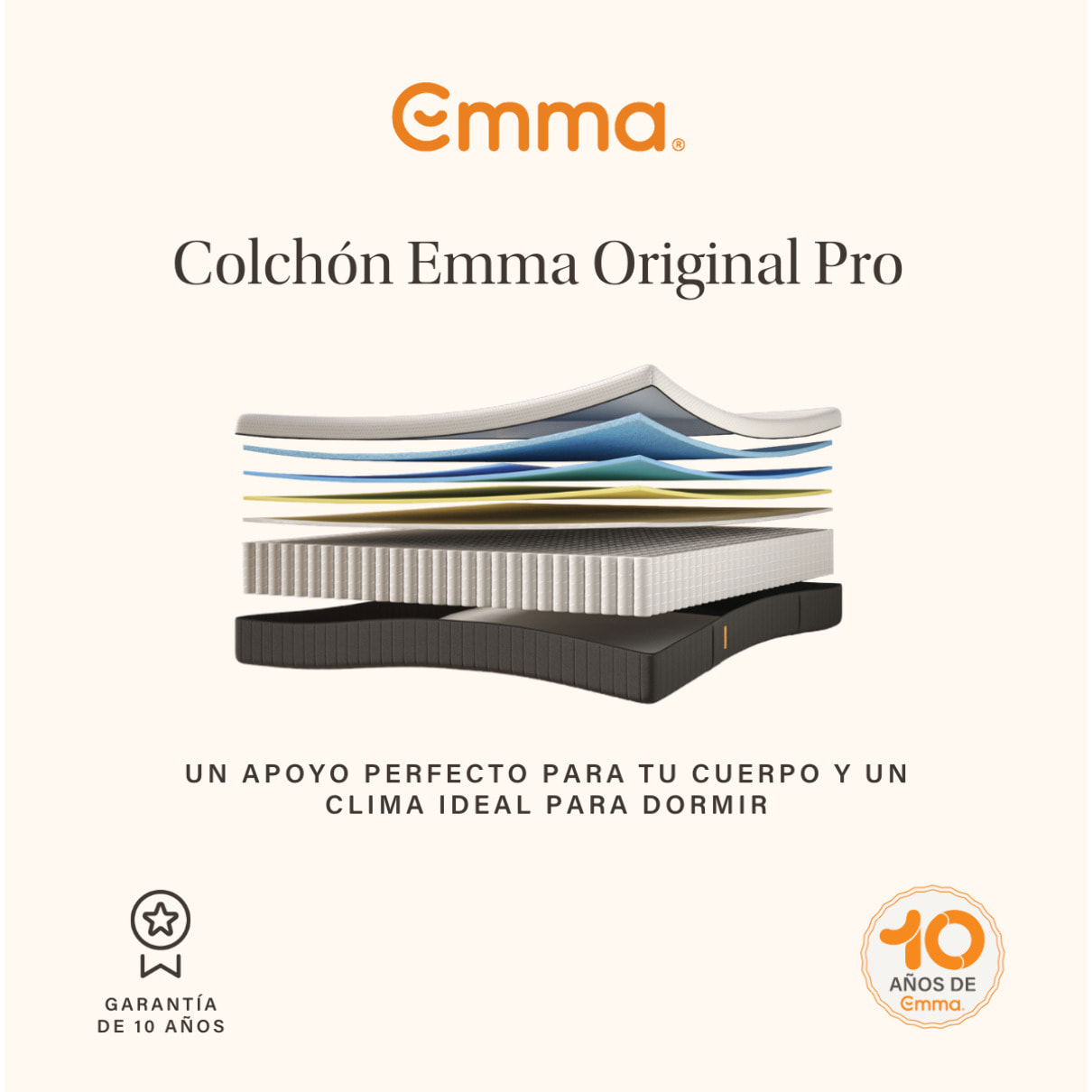Pack Emma Colchón Híbrido Pro + protector de colchón + 2x Almohada Original Adapt