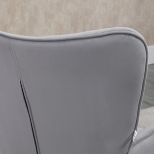 Sillón Individual Sillón Orejero Butaca de Salón Tapizado en Terciopelo con Respaldo Alto Reposabrazos y Patas de Acero Estilo Moderno 68x72x103 cm Gris